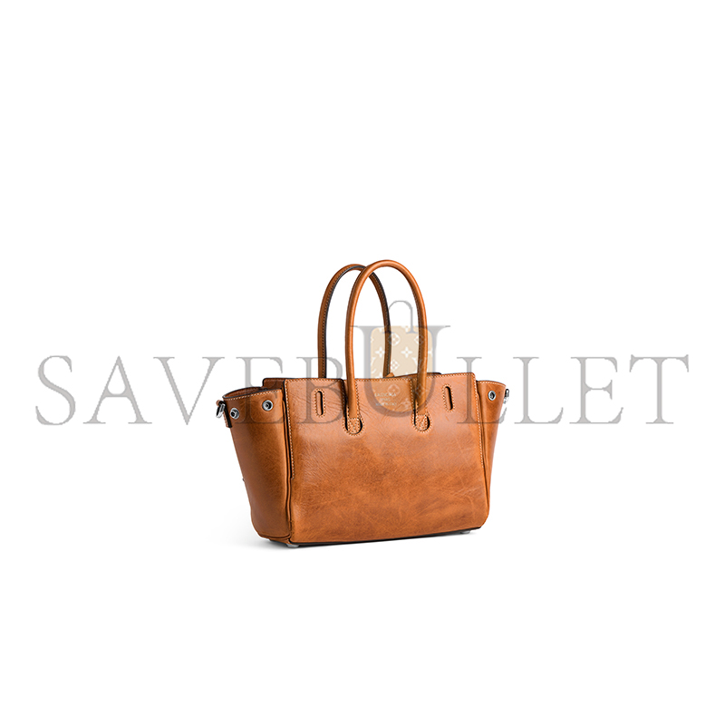 BALENCIAGA WOMEN'S BEL AIR CARRY ALL BAG MINI IN TAN COWBOY 8357322ABP72753 (23.5*17*8cm)